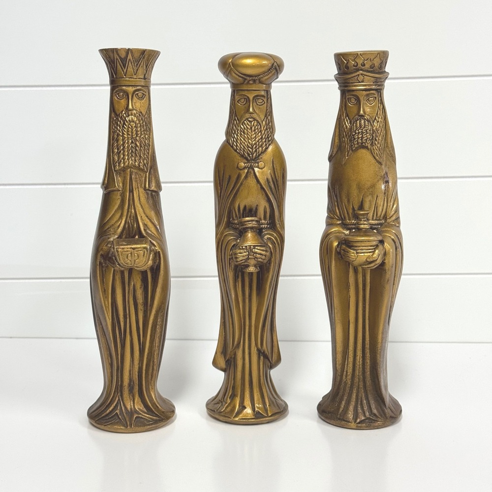 Vintage Three Wise Men Nativity Figures Set Gold Metallic Large 13 Inch tall